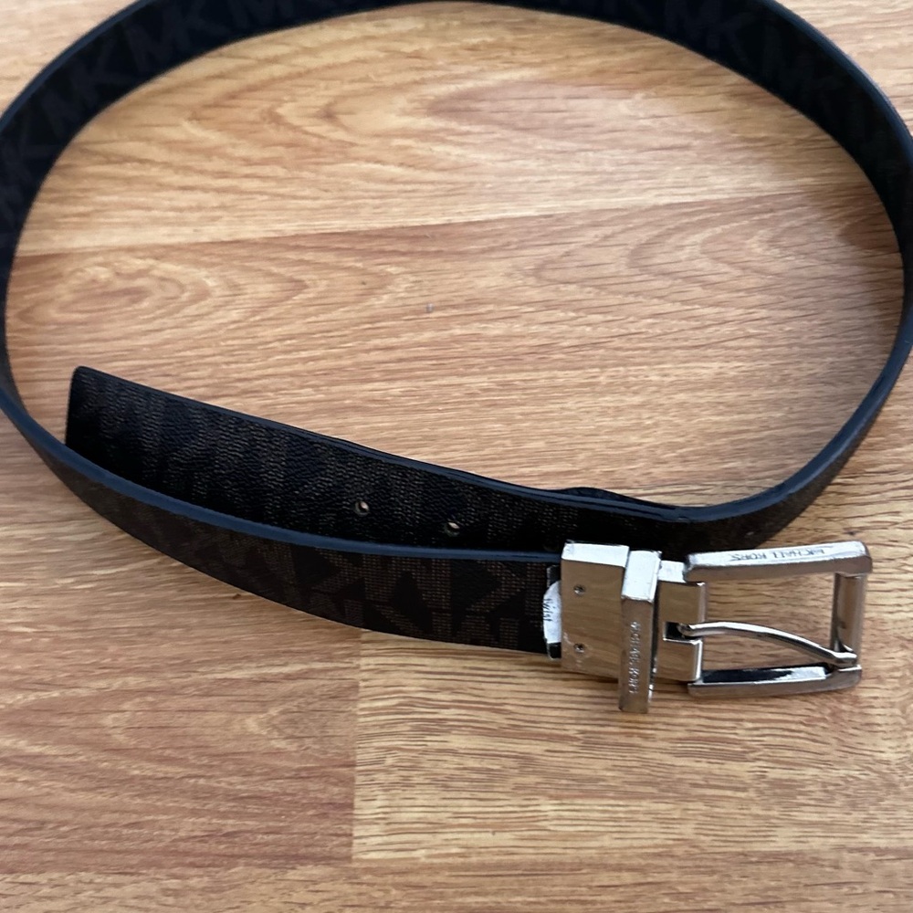 MICHAEL Michael Kors Dark Belt with Metallic Buckle